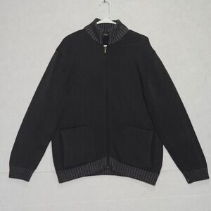 Briard Italy Mens Medium Full Zip Knit Cardigan Sweater Mock Neck Charcoal Black